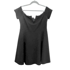 Lulus Black Off Shoulder Notched V-Neck Skater Mini Dress XL Cocktail Flare
